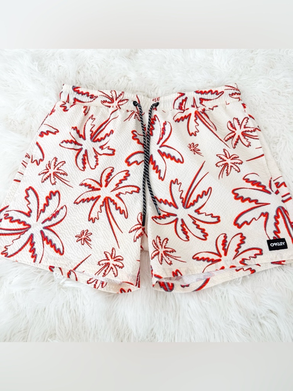 Oakley White Shorts with Red Palm Print